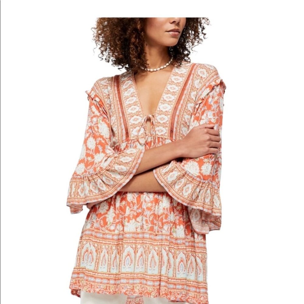 NWT FREE PEOPLE Moonlight Dance Coral Tunic Top (S)
